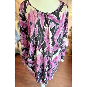 Talbots Women 1X Plus Silk Blend Floral Cardigan Button‎ Up 3/4 Sleeve Floral
